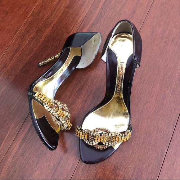 Francesco Secco ombre ,orange ,yellow diamond embellished peep toe pumps sandals - Picture 3 of 17